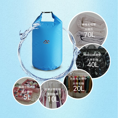 100% Polyester PU Coating Waterproof Dry Bag in Blue/Dark Grey/Yellow/Green